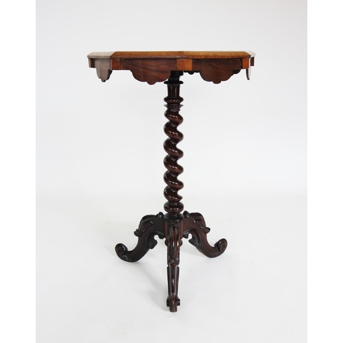 855 - A mid 19th century rosewood pedestal lamp table, the octagonal top inlaid with burr thuya and raised... 