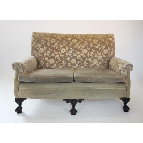 878 - A George III style three piece lounge suite, early 20th century, comprising a two seater sofa, cover... 