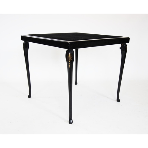 906 - An early to mid 20th century Japanned card table, the baize lined square table top raised upon four ... 