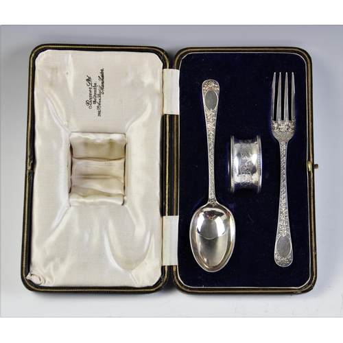 65 - A Victorian silver christening set, comprising a spoon and fork by William Hutton & Sons, London 189... 