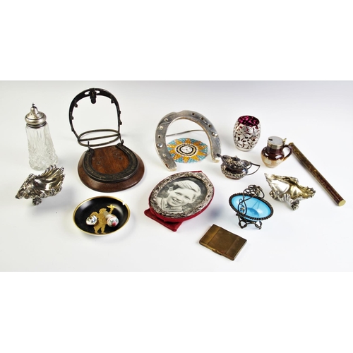 73 - A selection of objects of virtue, to include, a silver photo frame, a silver mounted cut glass caste... 