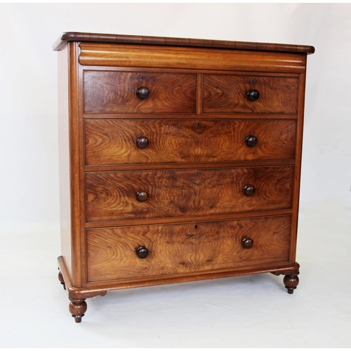 872 - A Victorian mahogany chest of drawers, the rectangular top with rounded front corners, above a cushi... 