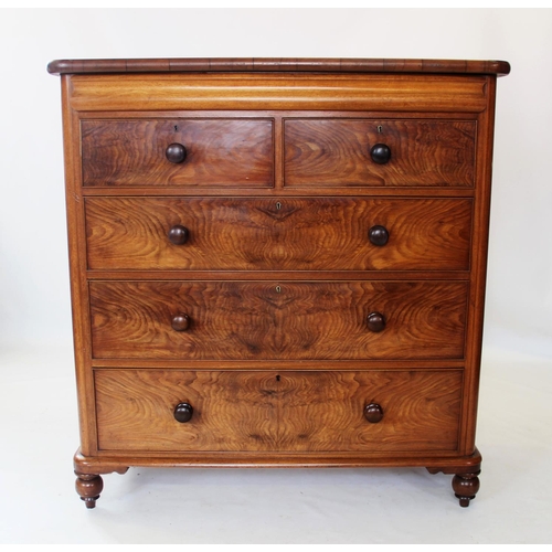 872 - A Victorian mahogany chest of drawers, the rectangular top with rounded front corners, above a cushi... 