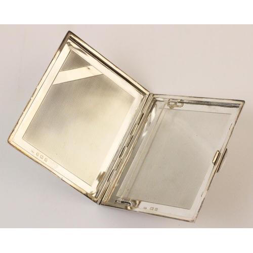 9 - A silver cigarette case by A Wilcox, Birmingham 1940, of rectangular form with engine turned decorat... 