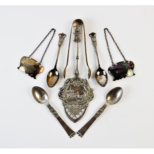 26 - A pair of Danish silver teaspoons, 'PF' with decorative terminal, stamped '830 S', with a Dutch silv... 