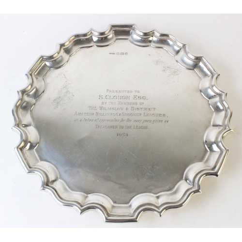 30 - A silver salver by Harrison Fisher & Co, Sheffield 1953, plain polished with pie-crust border on thr... 