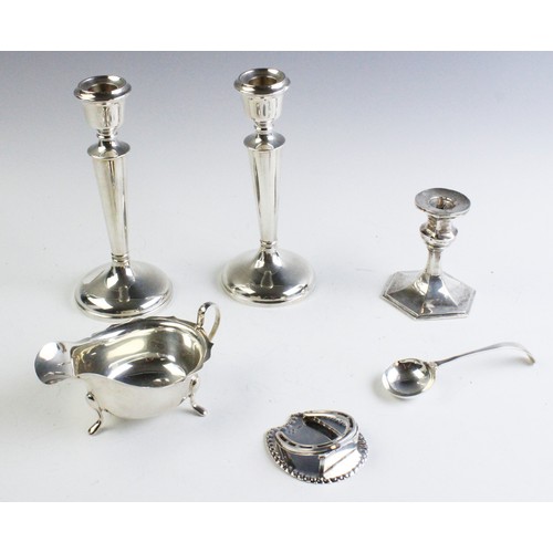 55 - A selection of silver tableware to include a Victorian silver paperclip in the form of a horseshoe b... 