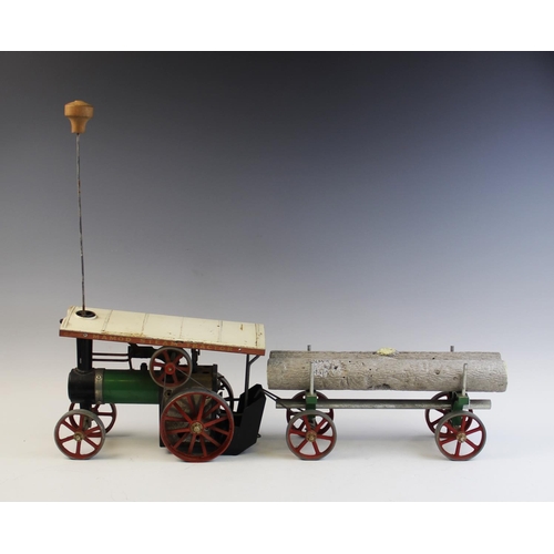 647 - A Mamod model steam traction engine and lumber trailer, the engine with 'Teia' name plate to the fro... 