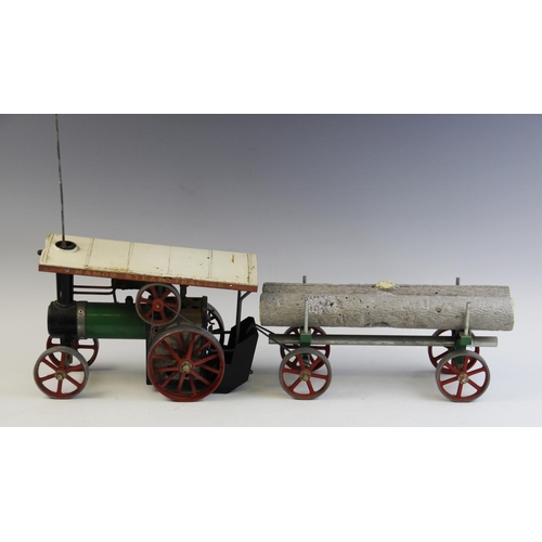 647 - A Mamod model steam traction engine and lumber trailer, the engine with 'Teia' name plate to the fro... 