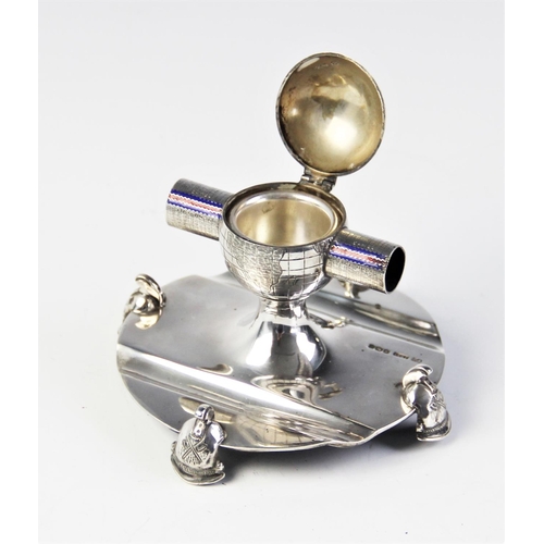 67 - A George V novelty silver and enamel inkwell by Joseph Rodgers & Sons, Sheffield 1930, designed as a... 