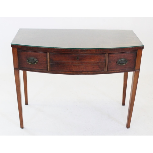 699 - A George III mahogany bow front mahogany side table, with an arrangement of three frieze drawers, th... 