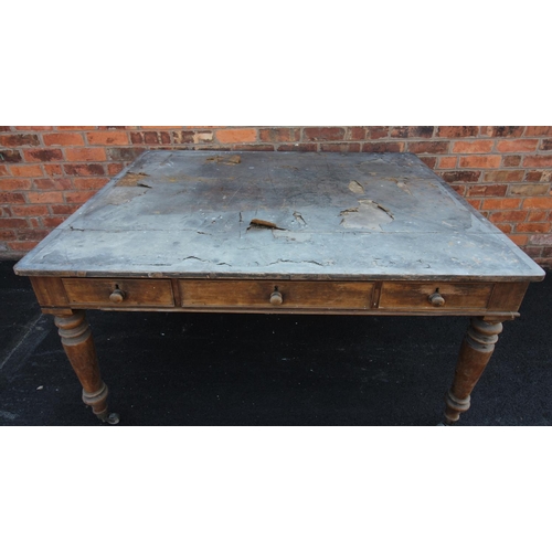 728 - A mid 19th century mahogany writing table, with a leather inset rectangular top above three frieze d... 