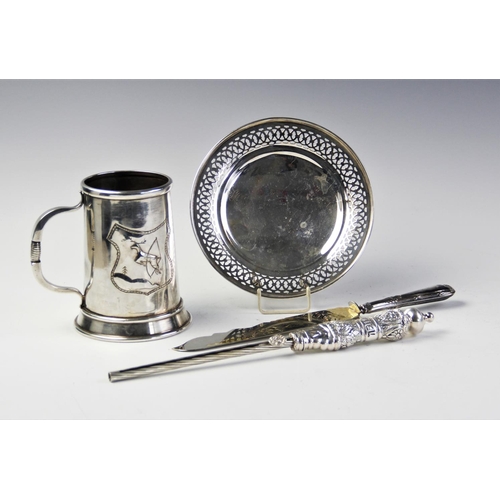 73 - A 925 silver candle lighter, with moulded silver handle, 31cm long, together with a pierced bonbon d... 