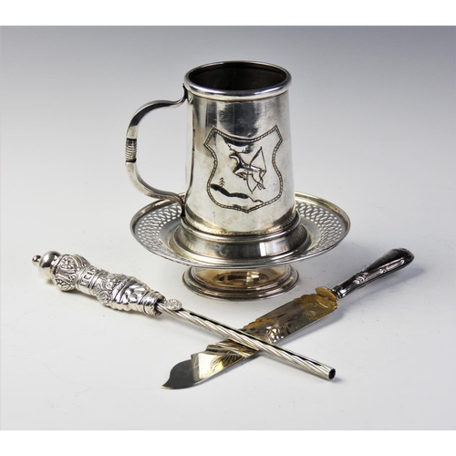 73 - A 925 silver candle lighter, with moulded silver handle, 31cm long, together with a pierced bonbon d... 