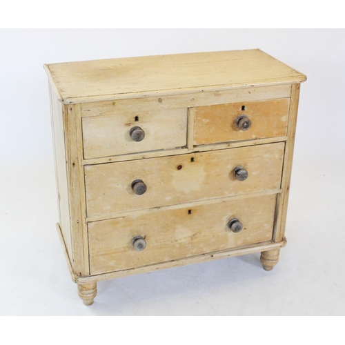 733 - A Victorian pine chest of drawers, with an arrangement of two short and two long drawers, applied wi... 