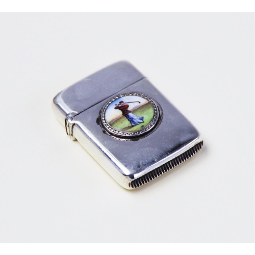 75 - GOLFING INTEREST: A Victorian silver and enamel vesta by David & Lionel Spiers, Birmingham 1887, of ... 