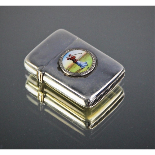 75 - GOLFING INTEREST: A Victorian silver and enamel vesta by David & Lionel Spiers, Birmingham 1887, of ... 