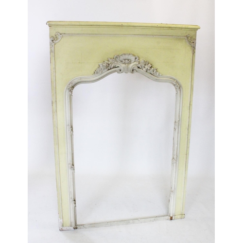 754 - A late 19th/early 20th century French painted mirror surround, the yellow painted frame applied with... 