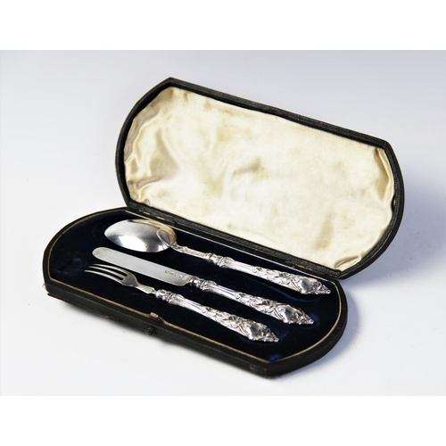 79 - A Victorian silver christening set comprising a spoon, fork and knife by George Unite & Sons, 1869, ... 