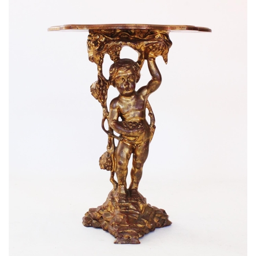 795 - A French Louis XVI style gilt composition figural hall table, 20th century, the shaped moulded top r... 