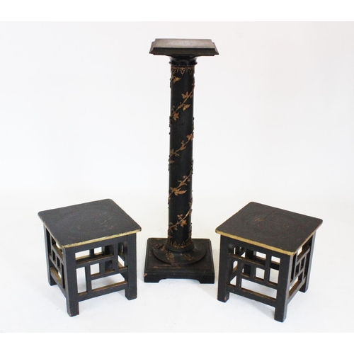 805 - An early 20th century ebonised lamp or vase pedestal, the square moulded top on a cylindrical column... 