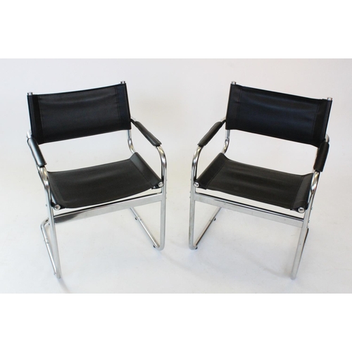 815 - A pair of modern cantilever elbow chairs, late 20th century, each with a leather back rest and seat ... 