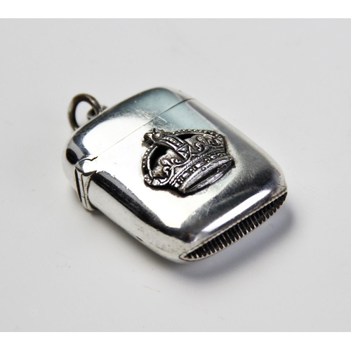 84 - An Edwardian silver vesta case by A&J Zimmerman Ltd, Birmingham 1901, of plain polished rectangular ... 