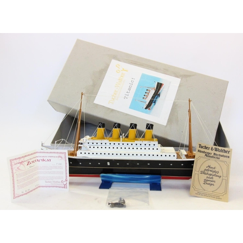 642 - TITANIC INTEREST: A German Tucher & Walther clockwork model of the Titanic, 20th century, the model ... 