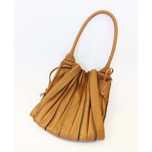 653 - A LUPO, Barcelona 'Albanico' tan leather handbag, of concertina'd bucket form with drawstring fasten... 