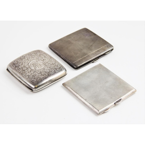 26 - A George V silver cigarette case by Mappin & Webb, Birmingham 1929, of square form with engine turne... 