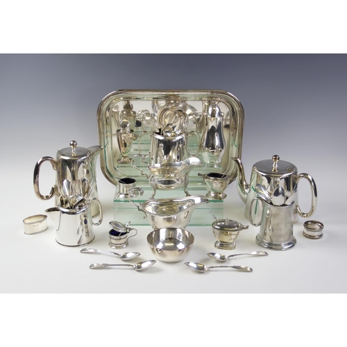 91 - A selection of silver and silver plated items to include a George III style silver sauce boat, Willi... 