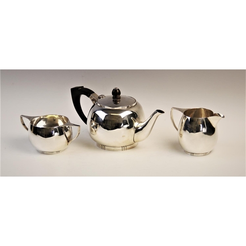 93 - A mid-twentieth century three piece silver tea set, marked for 'EAH', Chester 1949 - 1954, comprisin... 