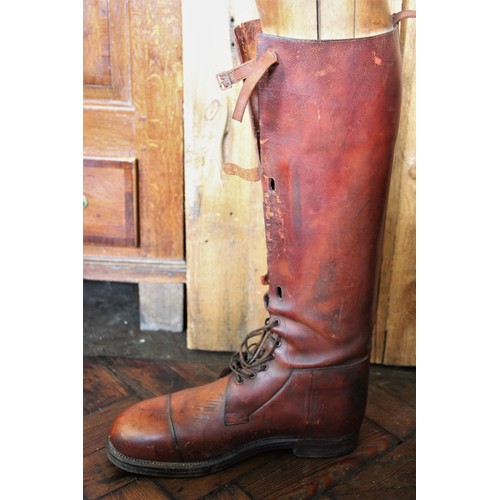 635 - A pair of early 20th century laced leather hunting boots, by Maxwell of London, with three buckle ga... 