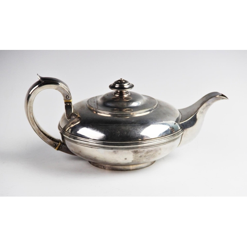 1 - A George IV silver teapot by Rebecca Emes & Edward Barnard I, London 1828, of squat circular form wi... 