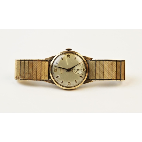 115 - A 9ct gold vintage Roamer Incabloc wristwatch, the round cream dial with baton and Arabic numeral ma... 