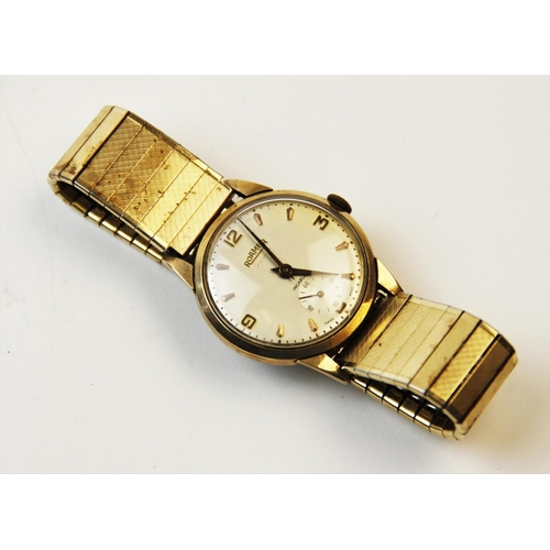 115 - A 9ct gold vintage Roamer Incabloc wristwatch, the round cream dial with baton and Arabic numeral ma... 