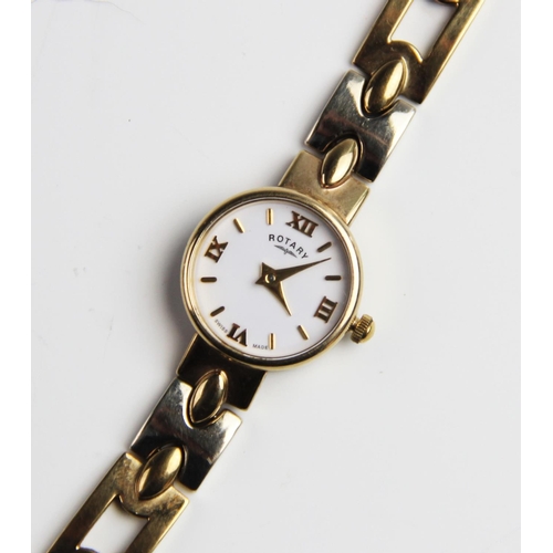 117 - A lady's 9ct gold Rotary wristwatch, the round white dial with Roman numerals and baton markers, set... 