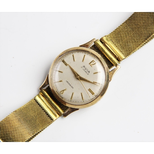 118 - A gent's vintage 9ct gold Avia 17 jewels Incabloc wristwatch, the round cream dial with with baton a... 