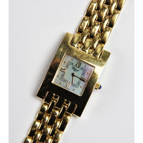 123 - A lady's 18ct gold Chopard 'H' wristwatch, the square mother-of-pearl dial with gold toned Roman num... 