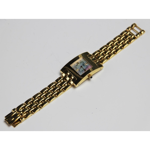 123 - A lady's 18ct gold Chopard 'H' wristwatch, the square mother-of-pearl dial with gold toned Roman num... 