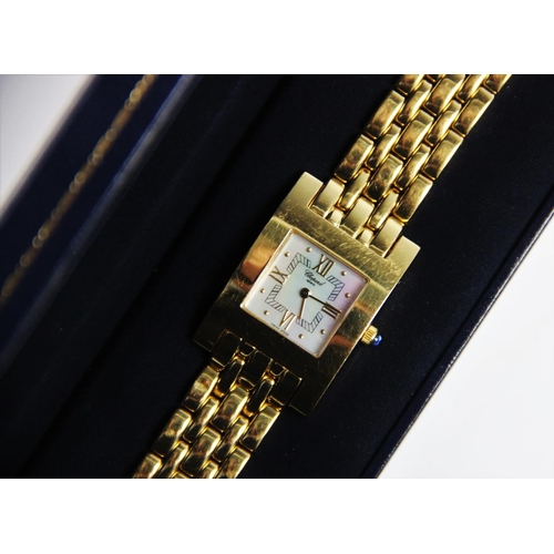 123 - A lady's 18ct gold Chopard 'H' wristwatch, the square mother-of-pearl dial with gold toned Roman num... 