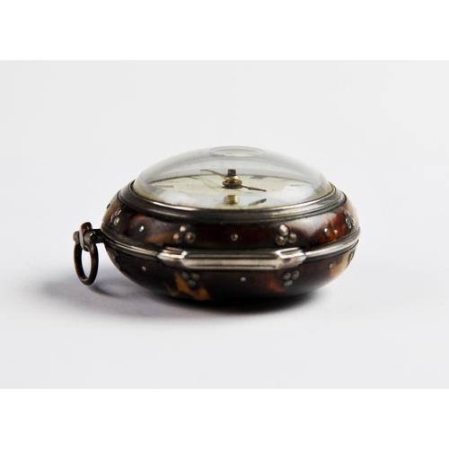 128 - A George IV silver pair case pocket watch the round white dial with Roman numeral markers, set to a ... 