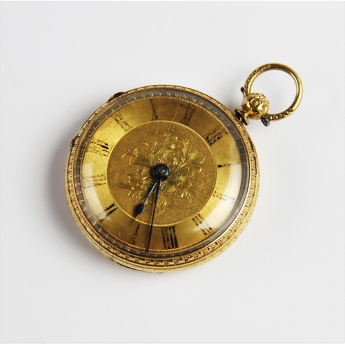 131 - A Victorian 18ct gold open face pocket watch, marks for Chester 1862, the round gold toned dial with... 