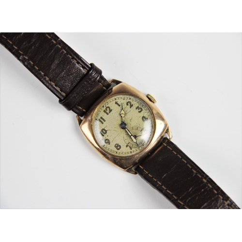 143 - A gent's vintage 9ct gold wristwatch, the circular dial with luminous Arabic numerals and infilled h... 