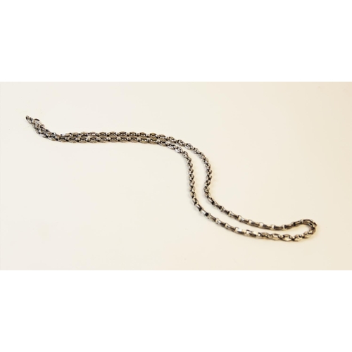 199 - A Victorian style white metal chain, comprising alternating hexagonal and circular links, each engra... 