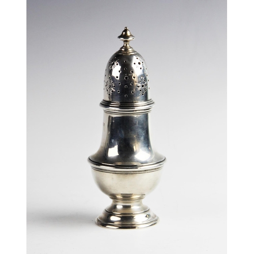2 - A George V silver sugar caster by Harrods Ltd, London 1936, of typical form with reeded borders on d... 