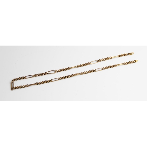 276 - A 9ct gold figaro link chain, with lobster claw and loop fastening, 51.5cm long, weight 15.4gms