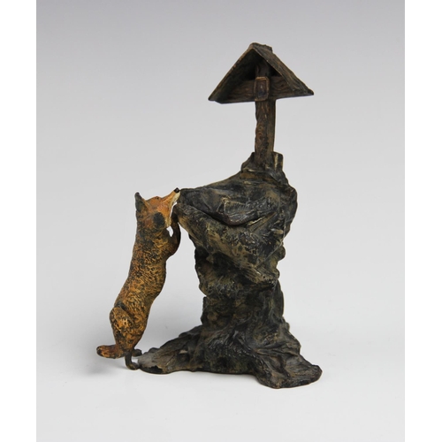 316 - An Austrian cold painted bronze novelty inkwell, early 20th century, modelled as a fox being support... 