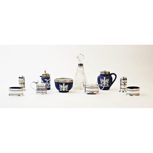 32 - A selection of silver and silver plated tableware, to include a silver wet mustard by Haseler Brothe... 
