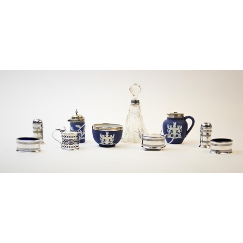 32 - A selection of silver and silver plated tableware, to include a silver wet mustard by Haseler Brothe... 